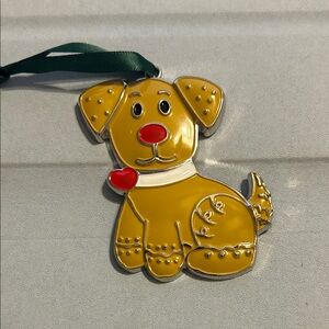 Yellow Dog Ornament with Red Accents